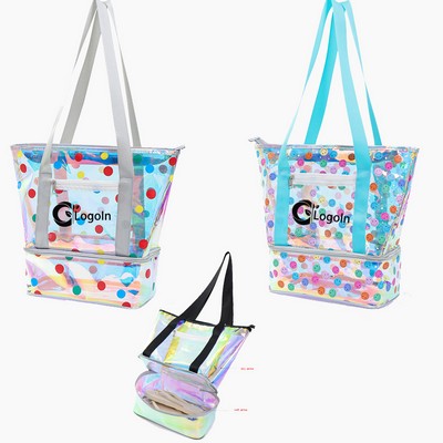 PVC Large Beach Tote Bag for Women - Dry/Wet Separation Swim Gym