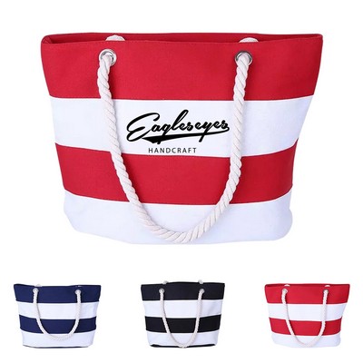 Nautical Beach Striped Canvas Tote Bag